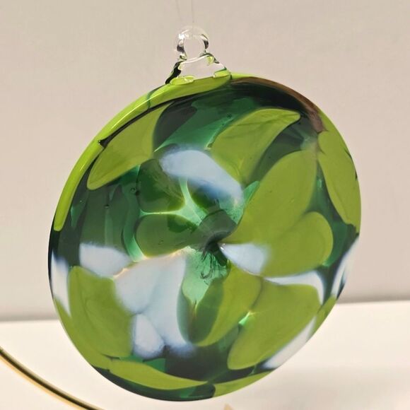 Hand-blown Green Flat Ornament Unique Art By Sternen Glass Germany - Picture 3 of 8